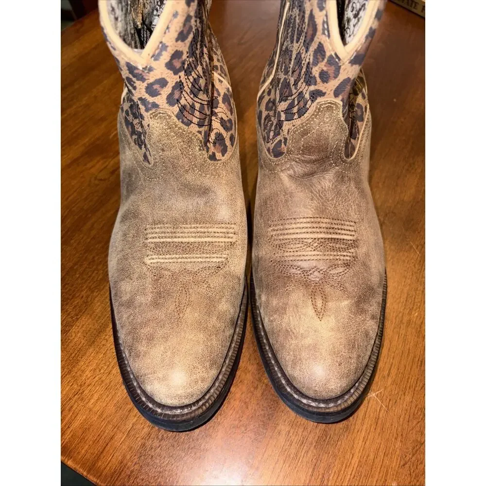 Laredo Leather Western Bootie Cowgirl Brown Leopard Print Size 10 M - Picture 3 of 6